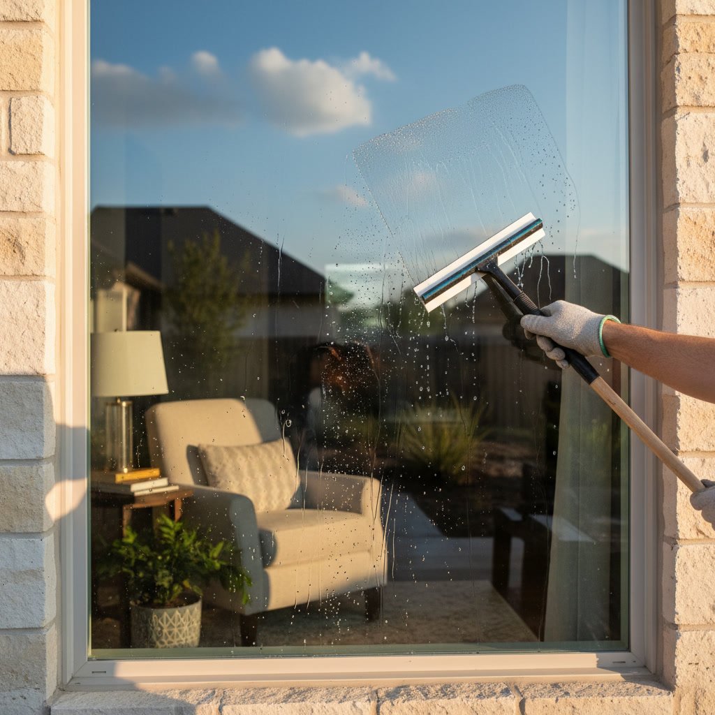 Clean residential windows showing seasonal difference before and after professional cleaning