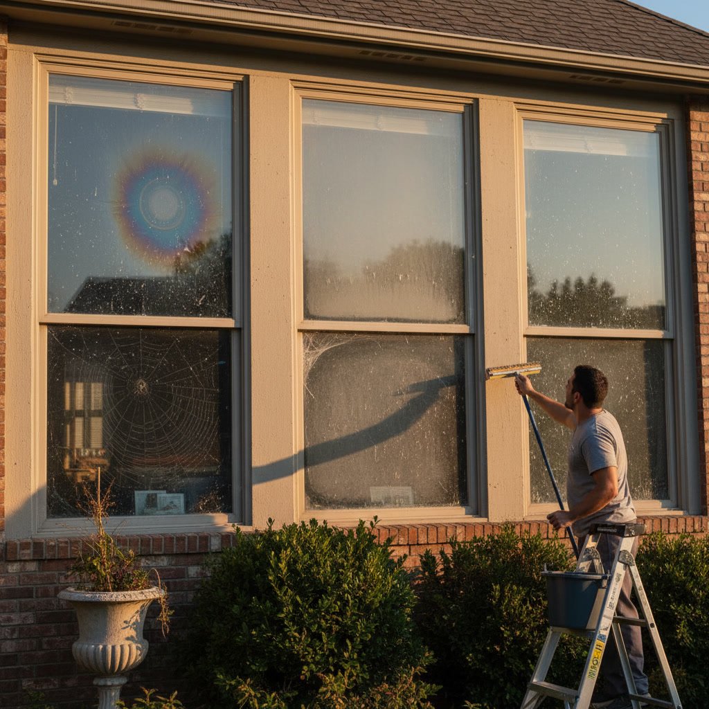 clean residential windows reflecting bright natural light